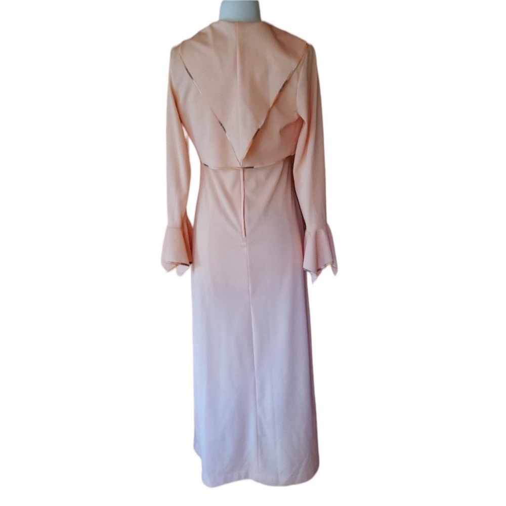1970s Unlabeled‎ Peach Polyester Maxi Dress w/Jacke - Picture 5 of 8